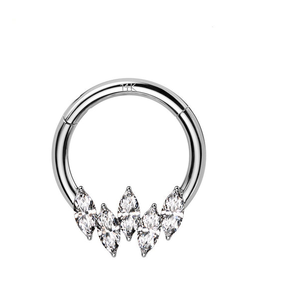 14K Gold Hinged Segment Ring With 5 Marquise CZ