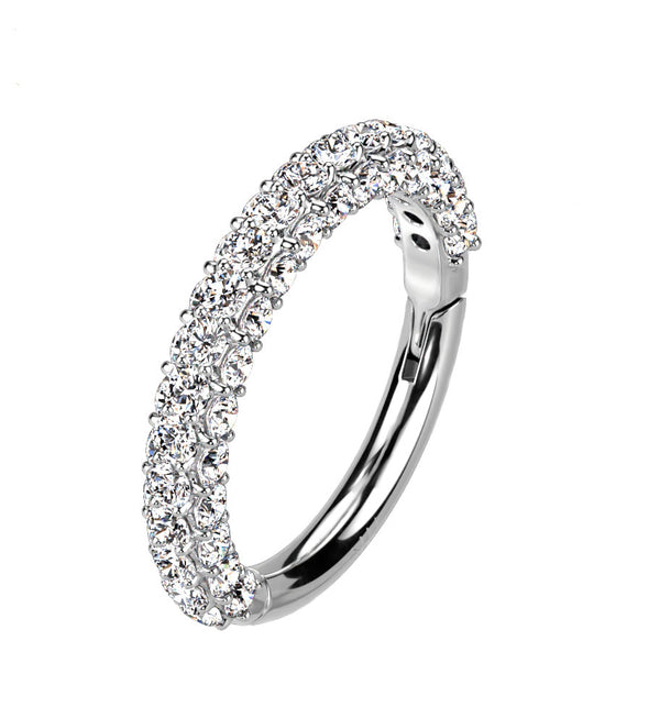 14K White Gold Hinged Segment Ring With CZ